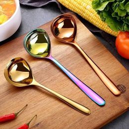 Stainless Steel Spoons Colorful Handle Spoon Drink Soup Drinking Tools Flatware Rose Gold Soup Tableware Kitchen Tools SN4504