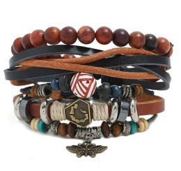 2020 Hot sale Men's genuine leather bracelet DIY PU Butterfly Pendant Wood Bead braid Beading Combination suit Bracelet 3styles/1set