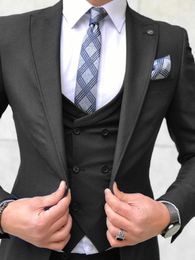 New Style One Button Handsome Peak Lapel Groom Tuxedos Men Suits Wedding/Prom/Dinner Best Man Blazer(Jacket+Pants+Tie+Vest) W250