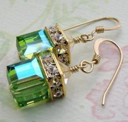 Hot selling gemstone earrings earrings green crystal cube peridot square earrings WY1539