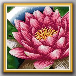 Lotus 1 flowers Handmade Cross Stitch Craft Tools Embroidery Needlework sets counted print on canvas DMC 14CT /11CT