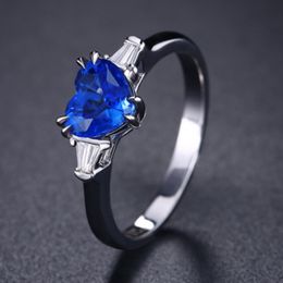 Delicate Princess Heart Shaped Ring For Woman Personality Jewelry Classic Blue Zircon Crystal Rings Wedding Engagement Gifts