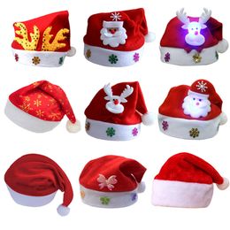 LED Luminous Christmas Hat Adult Kids Santa Claus Red Hats Christmas Cosplay Party Costume