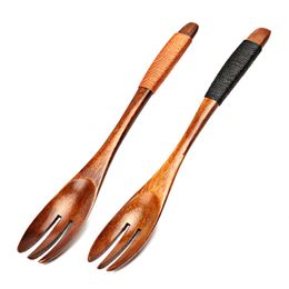 Japanese Style 3 Teeth Wooden Forks for Fruit Desserts Cake Chips Snacks Salad Kitchen Flatware WB2383