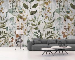 3d Wall Painting Wallpaper Modern Minimalist Nordic Yellow-green Leaves Wooden Retro Background Wall Decoration Mural Wallpaper