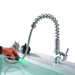Mrosaa Pull Faucet LED Temperature Control 3 color Hot Cold Tap for Kitchen Bathroom