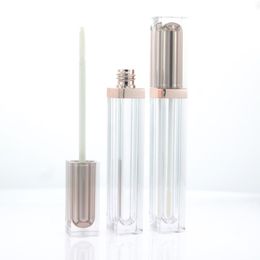 100pcs/lot 6ml Rose Gold & silver Empty Lip Gloss Tube Plastic Liquid Lipstick Container, Square Lip Gloss Refillable Bottle