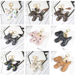 Fashion Teddy Bear Keychains Mens Women PU Mental Keyring Holder Cartoon Key Chain Bag Charm Car Pendant Souvenir Popular Accessories 2020