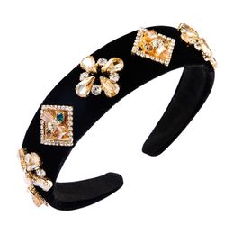 Baroque Colorful Crystal Flower Headband for Woman Vintage Geometric Metal Accessory Hair Band Bridal Wedding Party Hair Jewelry