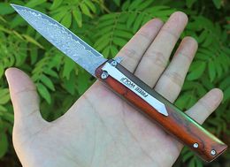 New Arrival Ball Bearing Flipper Folding Knife VG10 Damascus Steel Drop Point Blade Rosewood + Stainless Steel Sheet Handle EDC Knives