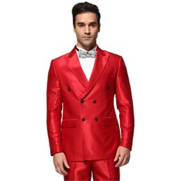 Fashion Red Groom Tuxedos Double-Breasted Popular Groomsmen Wedding Tuxedos Men Formal Blazer Prom Jacket Suit(Jacket+Pants+Tie) 622