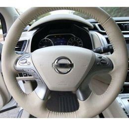 all Beige smooth leather Car Steering Wheel Cover for Nissan murano 2015