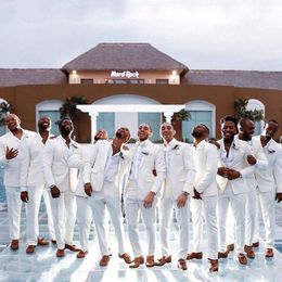 Men Suits White Custom Made Wedding Suits For Man Shawl Bridegroom Groomsmen Slim Fit Formal Groom Wear Best Man Tuxedos Blazer Jacket+Pants