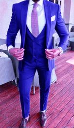 Handsome One Button Groomsmen Peak Lapel Groom Tuxedos Men Suits Wedding/Prom/Dinner Best Man Blazer(Jacket+Pants+Tie+Vest) W309