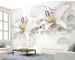 Wallpaper for Kitchen Beautiful white lily european pattern pearl 3d Living Room Bedroom Wallcovering HD Wallpaper