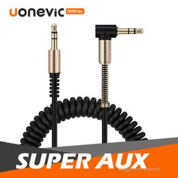 Coiled Stereo Audio Cable 3.5mm Male to Male Universal Aux Cord Auxiliary Cable 90 Degree for Car bluetooth speakers Headset PC Speaker MP3