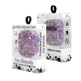 Fashion Rhinestone Diamond Glitter Shiny Bling AirPods Case Protector Airpod Cover Earphone Case Anti-drop With Hook Retail Box DHL Shipping