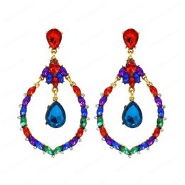 Drop Earrings Jewellery Earrings for Woman Classy Lady Exaggerated Big Oval Water Drop Zinc Alloy Colour Rhinestone Earrings