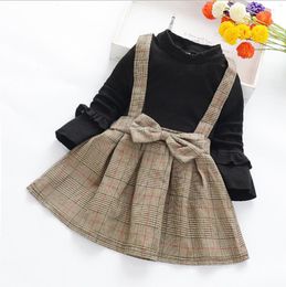 Kids Dresses Girls Plaid Dresses Fake 2pcs Long Sleeve Design Dress Toddler Girl Princess Dress Boutique Kids Clothing BT4758