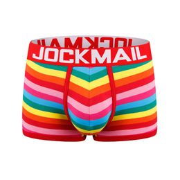 Sexy Underwear Cotton Men Boxer Rainbow Stripe Print Cuecas Fashion Boxershorts Trunk Low-Rise Breathable Pouch Gay Calzoncillos Hombre Slip