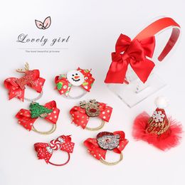 15 Colours Baby Christmas Style Hairbands Cute kids Xmas Bow Headbands Children Santa Claus Hair Ropes Snowman Penguin Hairband M2384