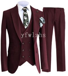 New Style One Button Handsome Peak Lapel Groom Tuxedos Men Suits Wedding/Prom/Dinner Best Man Blazer(Jacket+Pants+Tie+Vest) W263