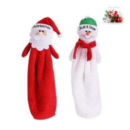 Christmas Kitchen Hand Towel Wall Hanging Towel Cartoon Santa Snowman Pattern Coral Velvet Water Absorbent Wipe Towels