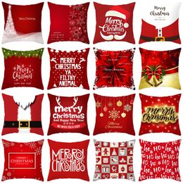 Christmas Red Pillow Case Santa Claus Elk Snowflake Series Pillow Cover Merry Christmas Santa Belt Bells Throw Pillow Case 40 Patterns