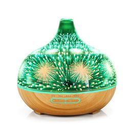 3D Glass Essential Oil Diffuser, 400ml Wood Grain Home Fragrance Humidifier with adjustable Mist Mode, Waterless Auto Shut-Off and 7 Colours