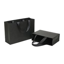 Luxury Black Gift Paper Bag Custom Made Printed Logo Jewellery Packaging Kraft Shopping Paper Bag With Ribbon Handles