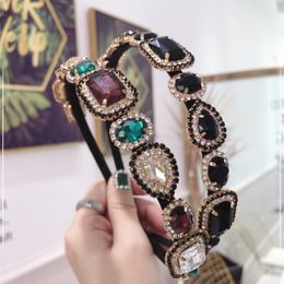 Retro Baroque Full Rhinestones Headbands Fashion Designer Hairband Water Drop Shape Diamond Super Flash Colourful Headband 3 Colours Wholesale