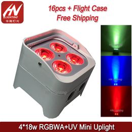 16pcs wireless dj uplighting par can light 4x18w RGBWA UV 6in1 led battery uplight for uplighter wedding with charging flight case