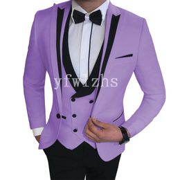New Style One Button Handsome Peak Lapel Groom Tuxedos Men Suits Wedding/Prom/Dinner Best Man Blazer(Jacket+Pants+Tie+Vest) W277