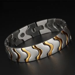 16MM Wide Magnetic Stainless Steel Bracelet Men Therapy Arthritis Healing Magnets Men's Gold Bracelets Masculine Jewelry