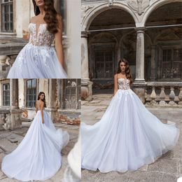 Sexy Lavanda una linea di abiti da sposa senza spalline Custom Made sweep treno abito da sposa vendita calda merletto Appliqued Beach Boho Abito da sposa