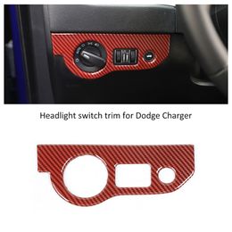 ABS Car Left Headlight Switch Button Trim Red Carbon Fibre for Dodge Challenger 2015 Charger 2010 Car Interior Accessories246c