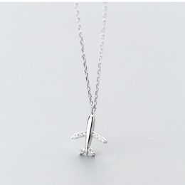 Silver Plated Aircraft Airplane Plane Pendant Necklace For Women Handmade Crystal Jewelry Gift