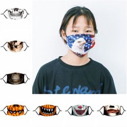 Funny Halloween Face Mask Pumpkin Skull Clown Print Kids Adutls Face Masks Dustproof Anti-fog Face Mask with PM2.5 Philtre Washable Masks New