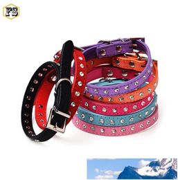 Fashion PET supplies dog collars crystals PU leather adjustable collar small dog puppy leash collars 8 Colours wholesale free shipping