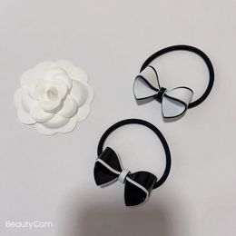 Party gifts fashion black and white acrylic bow head rope elastic rubber band C hair tie for ladies Favourite headdress accessories