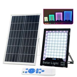 outdoor color spotlight UK - Solar RGB Flood Lights 60W-400W LED Color Changing Outdoor Security Floodlight Wall Light Waterproof IP65 Spotlight with Remote Control