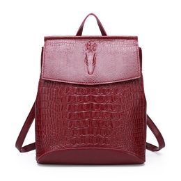 ABER Women Leather Backpacks High Quality Female Vintage crocodile Backpack Travel Shoulder Bag School Bags For Girls