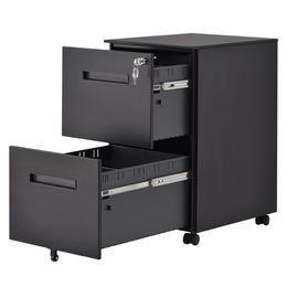 File Cabinet Mobile, Drawer Chest Storage Organization 2 Drawer Metal Pedestal with Lock Key 5 Rolling Casters Fully Assembled Home Office