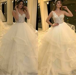 plus size wedding dressessexy one shoulder sleeveless ball gown ruffles sweep train applique lace wedding dress vestidos de novia