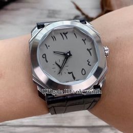 NEW Octo Finissimo Arabic Number 103035 Automatic Mens Watch Grey Dial Steel Case Black Leather Strap High Quality Gents Watches