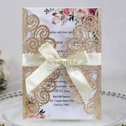 100pcs Free Printing Laser Cut Lace Invitation Card Wedding Card Engagement Party Supplies Event Anniversary Invite Card Birthday Cards