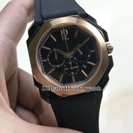 NEW Date Octo 102488 BGO41BBSPGVDCH Quartz Chronograph Mens Watch Rose Gold Bezel Rubber Strap Gents Black Dial Watches 7 Colors