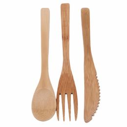 Reusable Portable Bamboo Flatware Set Knives Fork Spoon Travel Camp Cutlery Set 3 Pcs/Set Kitchen Tools LX2605