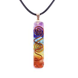 Reiki 7 Chakra Orgone Pendant Necklace Energy Healing Crystals Chips Tumbled Stones Mixed Orgonite Resin Necklace CX200721