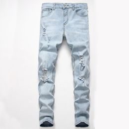 Men's Jeans Fashion Personality Ripped Slim Fit Zipper Stretch Denim Trousers Mens Super Skinny Vaqueros Hombre